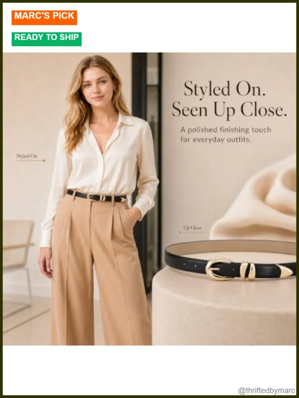 Stylish Faux Leather Belt with Gold Buckle